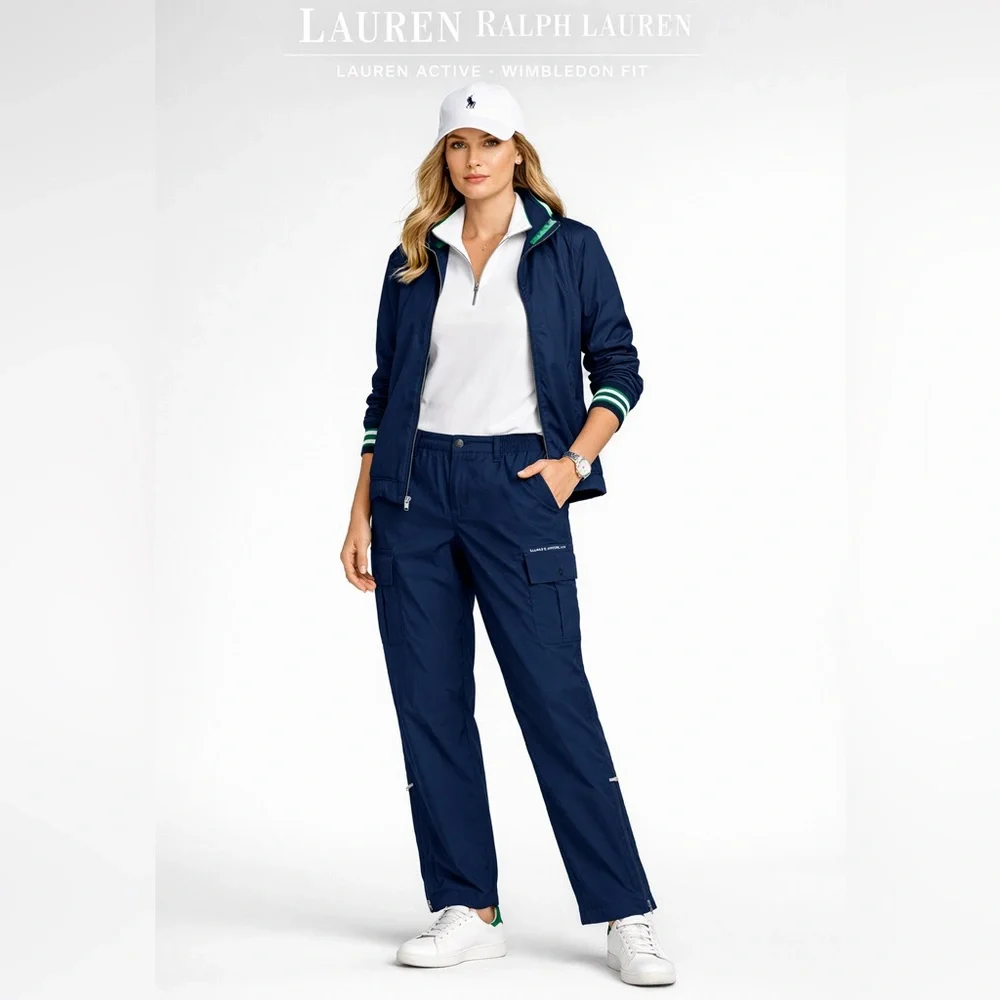 Ralph Lauren Wimbledon Navy Cargo Pants Women 12 NWT Sport Luxury Ankle Zip - Picture 1 of 6